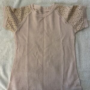 Beige Short Sleeve Top with Eyelet Sleeves